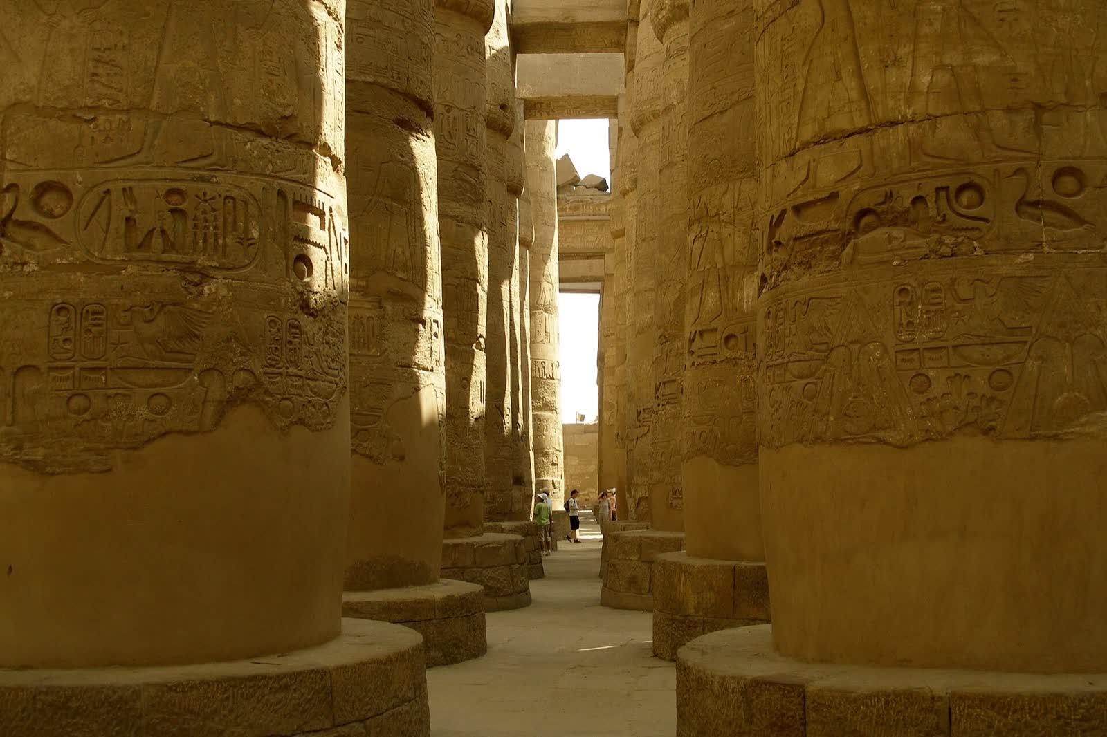 Towering carved columns of the Great Hypostyle Hall at Karnak