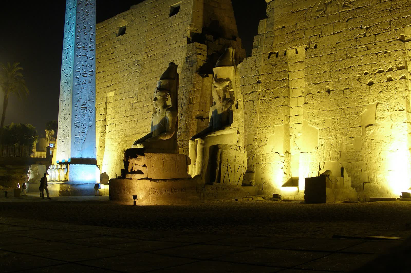 Luxor Temple lit gold at night